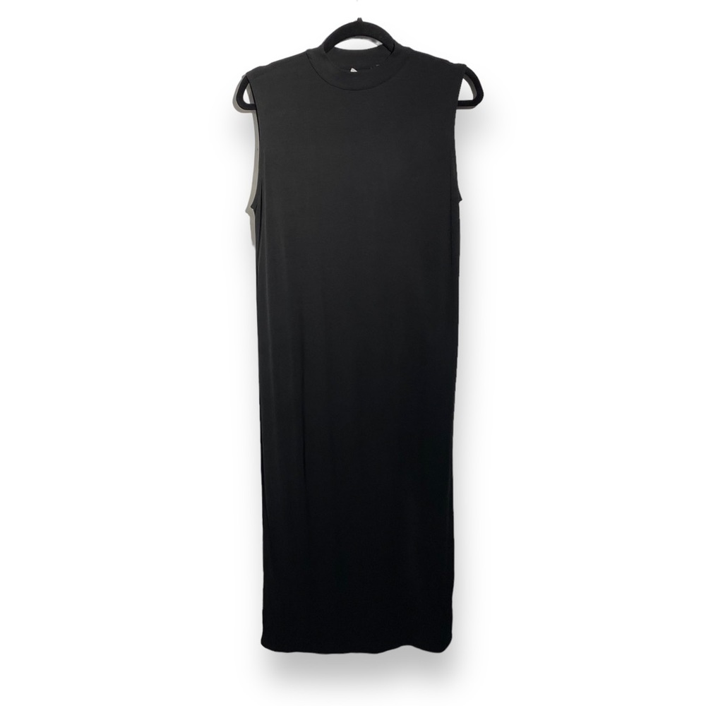 THE FISHER PROJECT Black Silk Sleeveless Mockneck Midi Dress